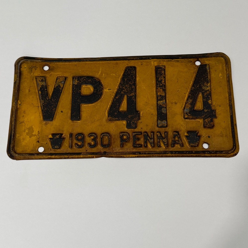 Pennsylvania License Plate Yellow 1930 Vintage Embossed Metal VP414